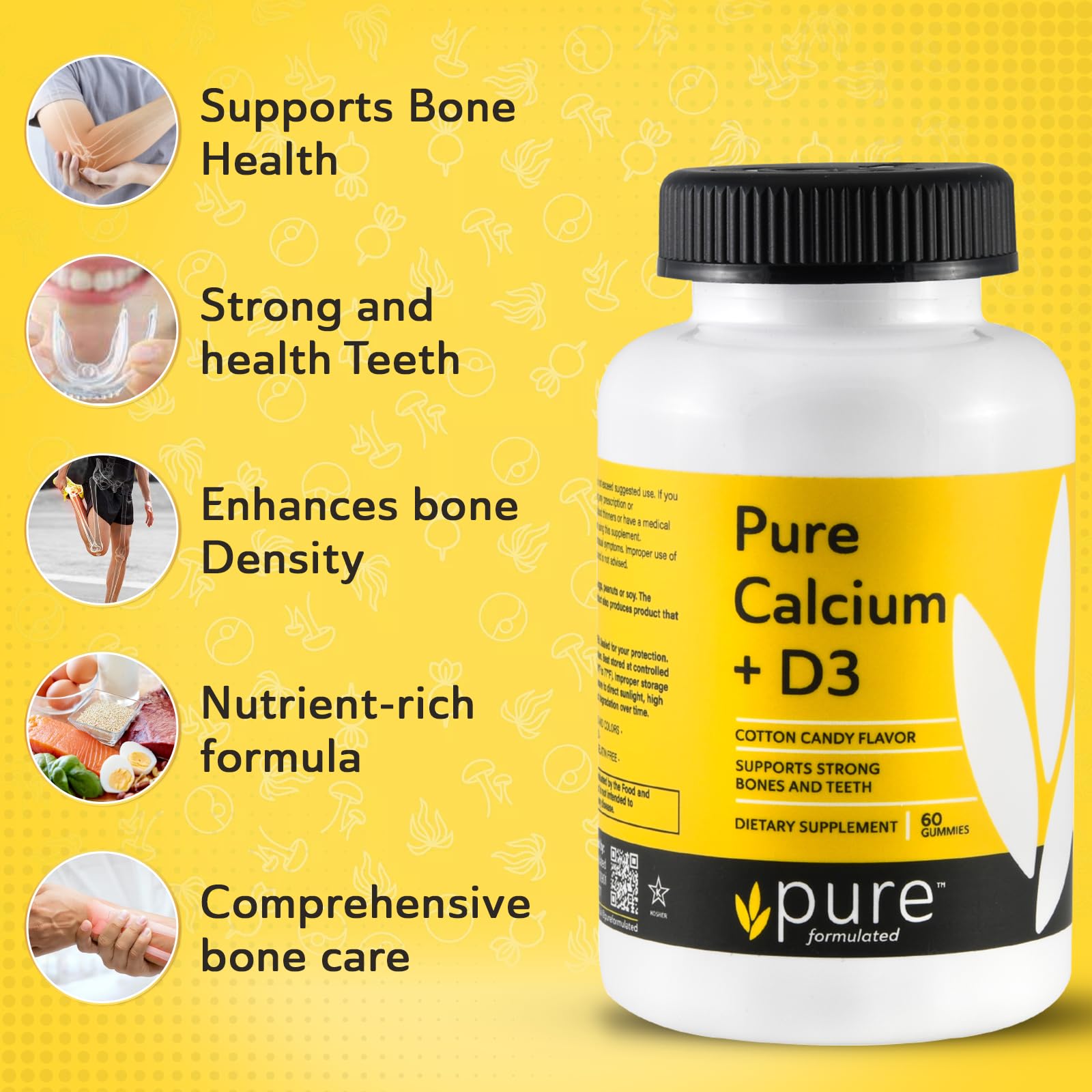 pure formulated Calcium Gummies with Vitamin D3 bottle side view