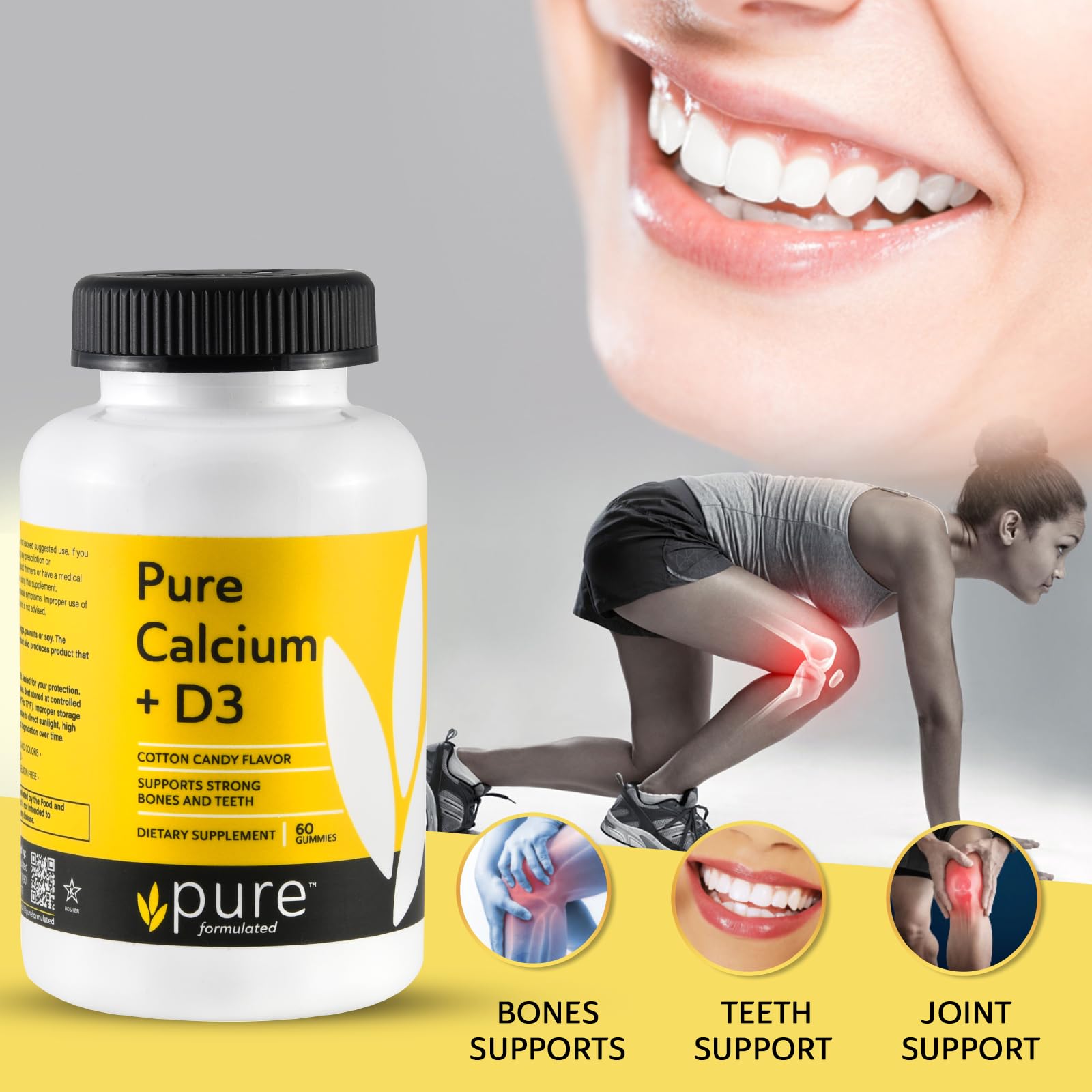 pure formulated Calcium Gummies with Vitamin D3 close-up of gummies
