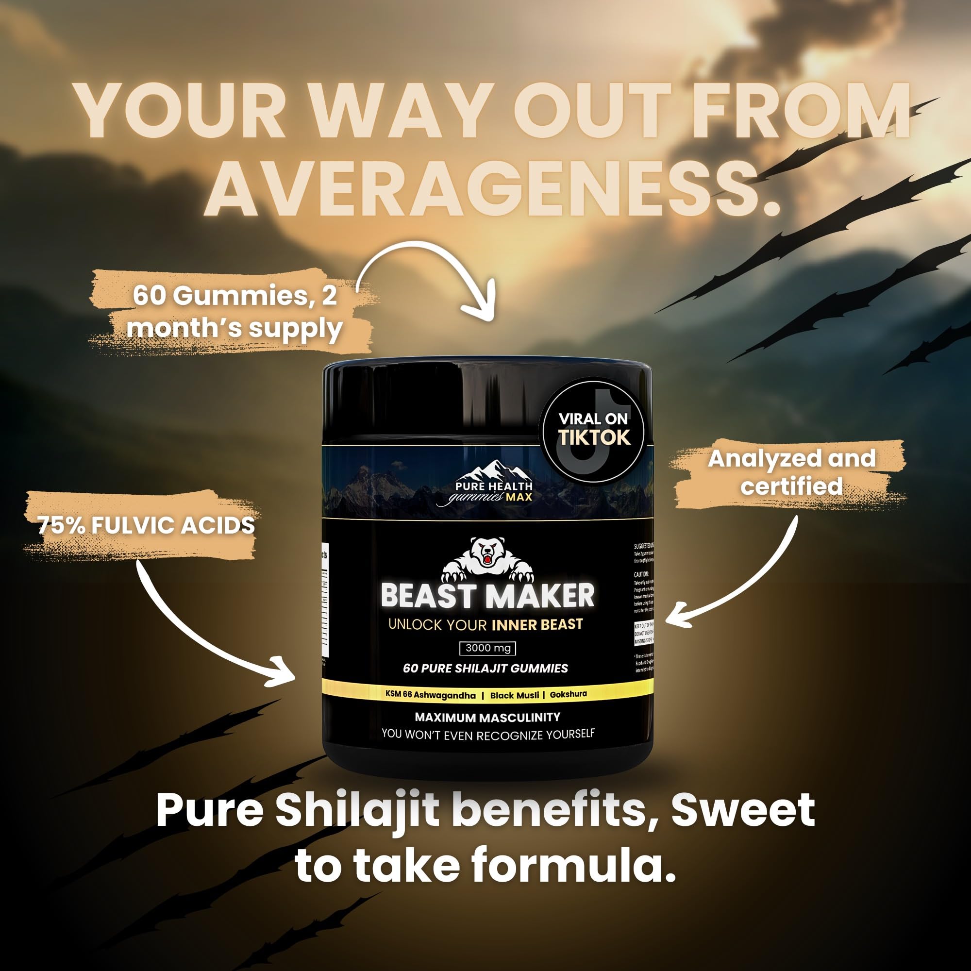 PURE HEALTH MAX Beast Maker Gummies back view with nutritional information
