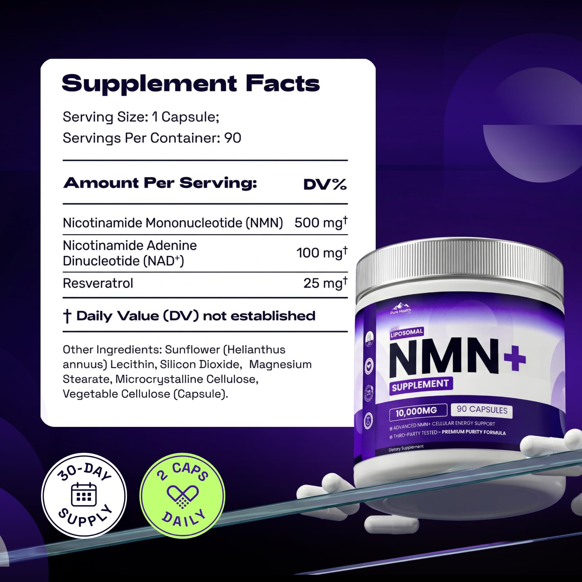 PURE HEALTH MAX NMN Supplement on a kitchen counter