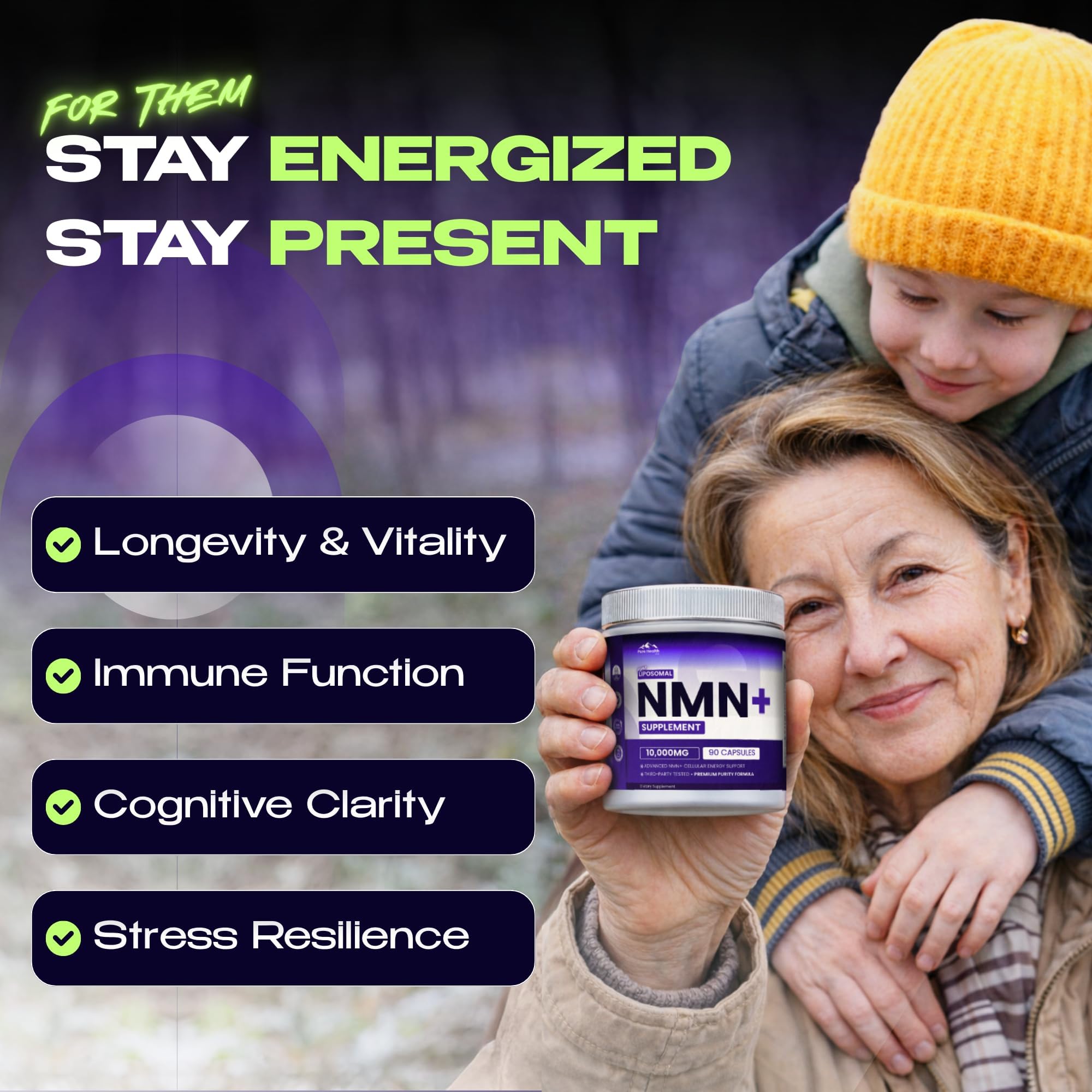 PURE HEALTH MAX NMN Supplement opened bottle showing capsules