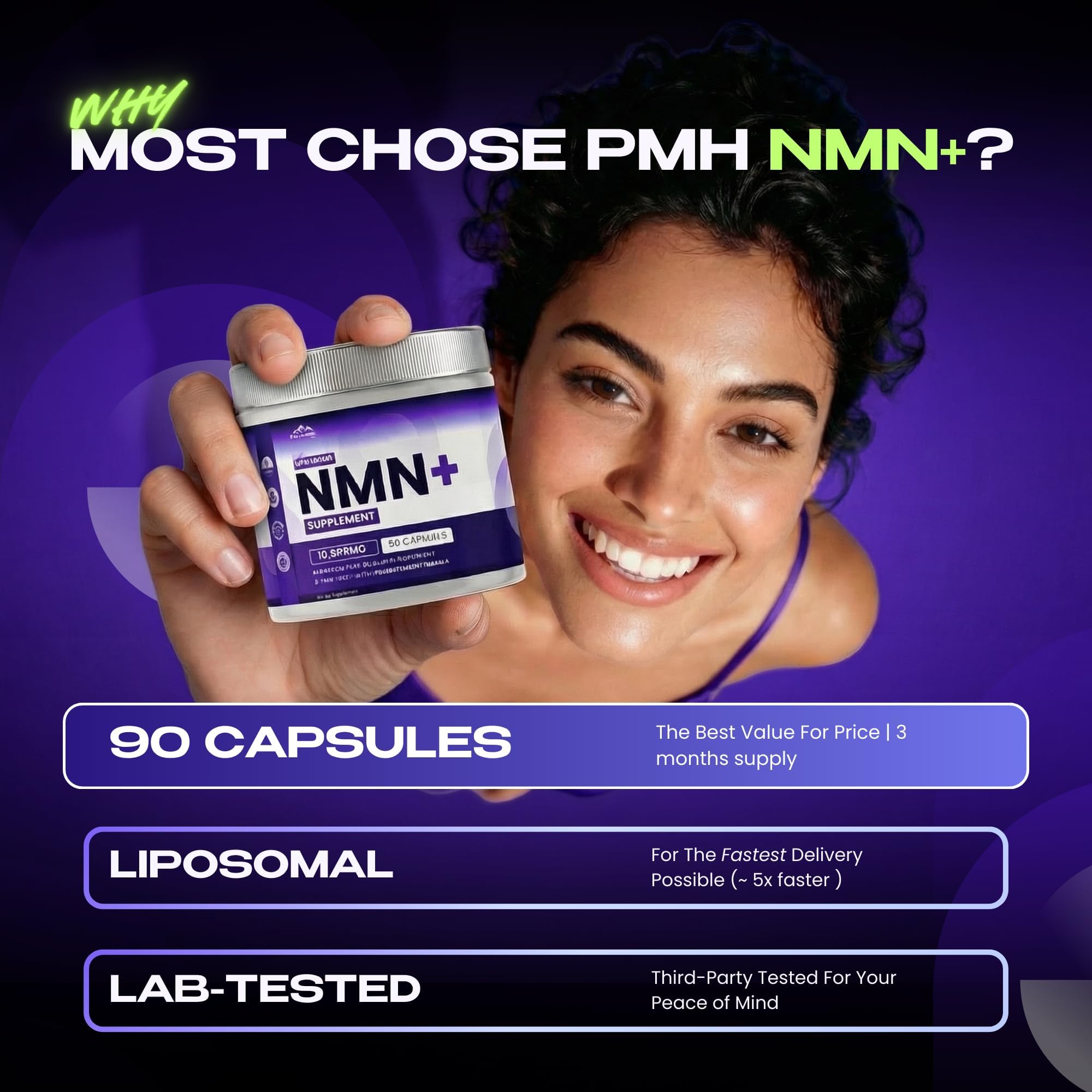 PURE HEALTH MAX NMN Supplement side view with dosage details