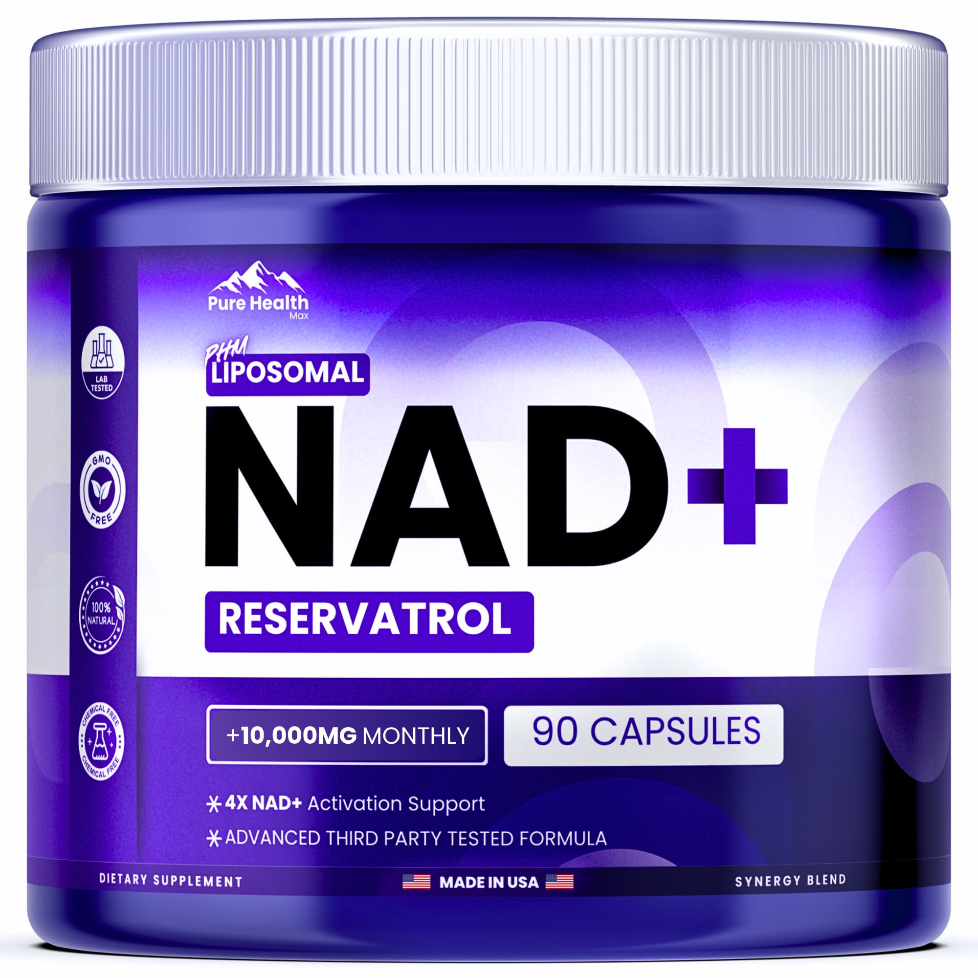PURE HEALTH MAX Resveratrol Supplement 60 Capsules front view