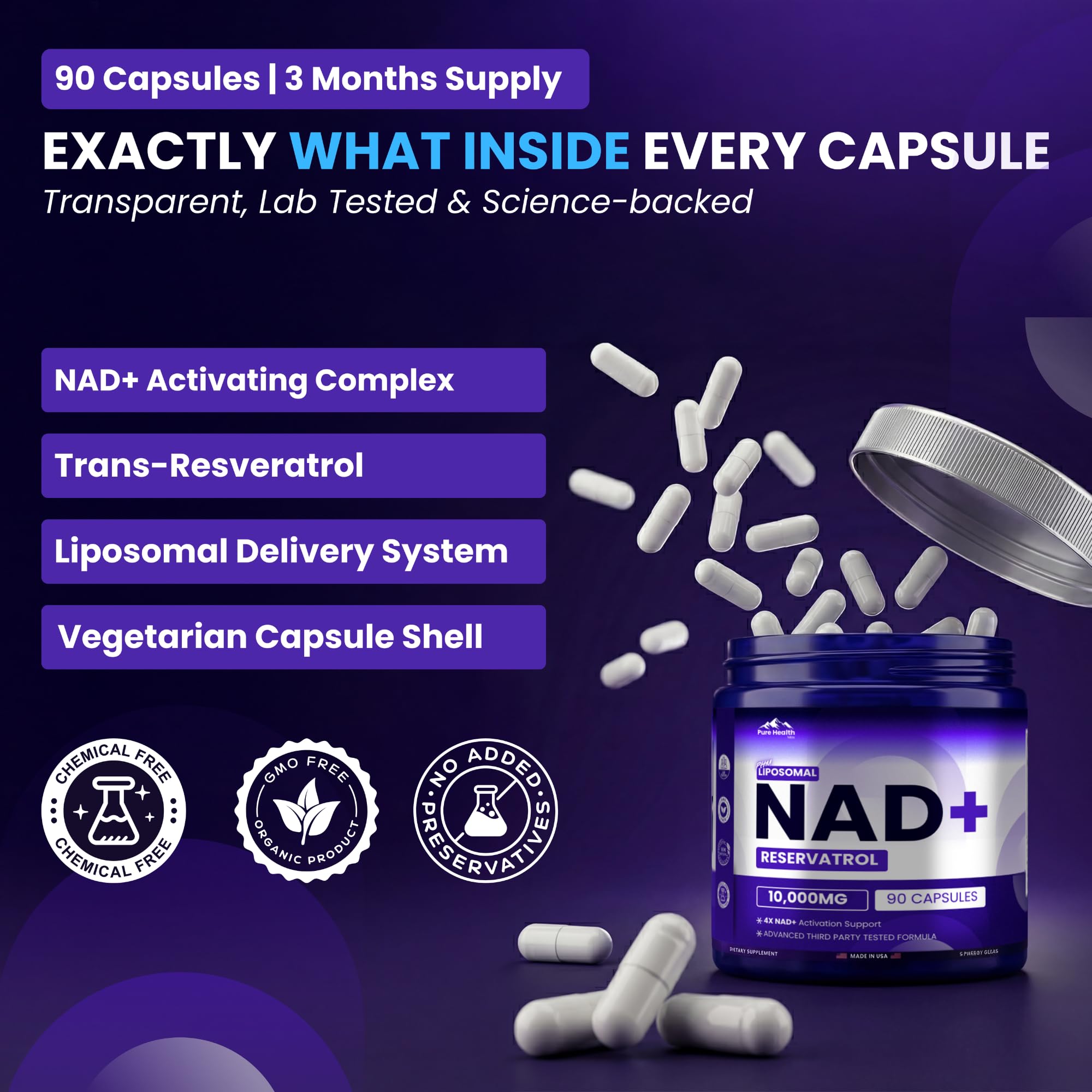 PURE HEALTH MAX Resveratrol Supplement capsule close-up