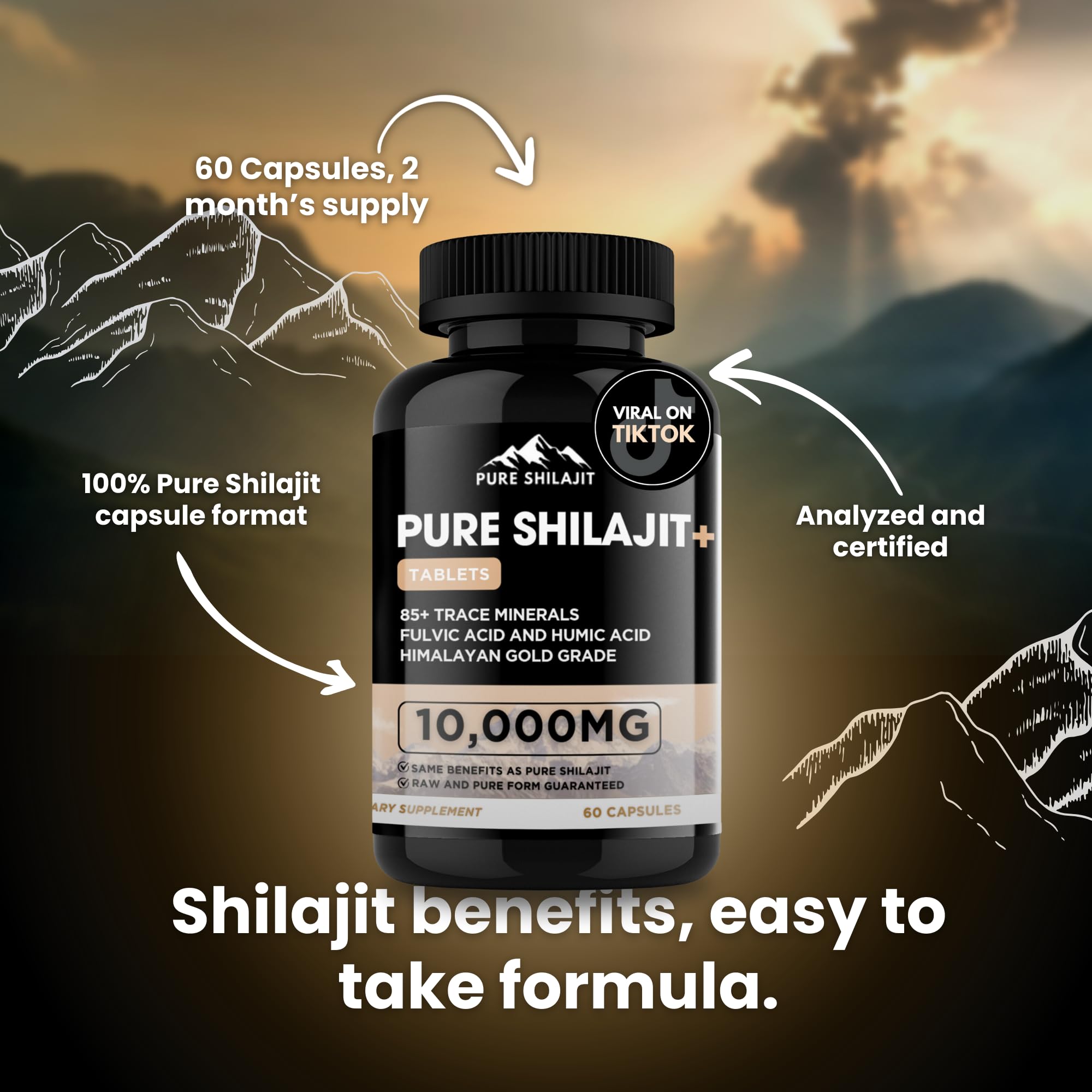PURE HEALTH MAX Shilajit Capsules back view with ingredient list