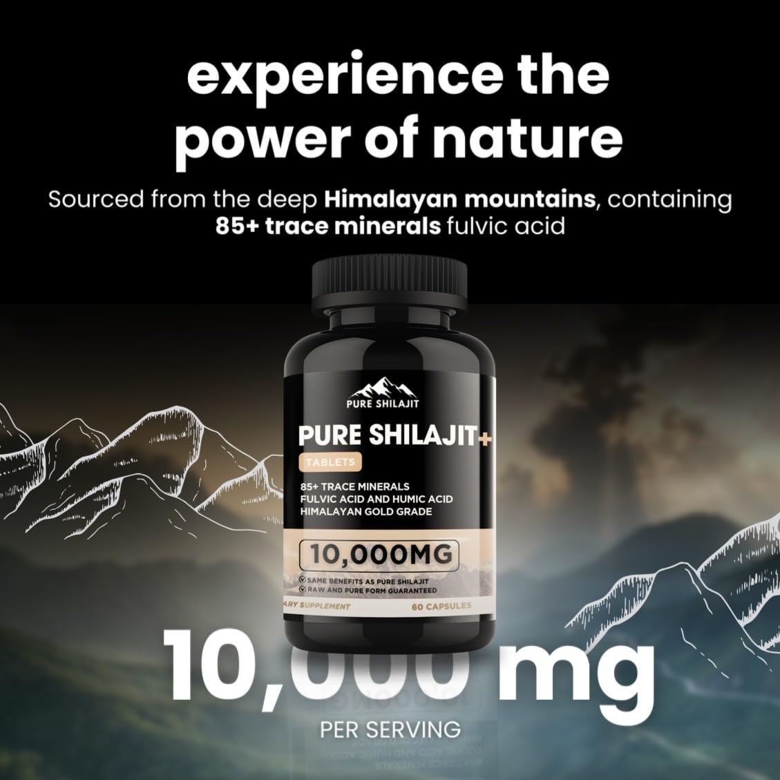 PURE HEALTH MAX Shilajit Capsules displayed with measuring spoon