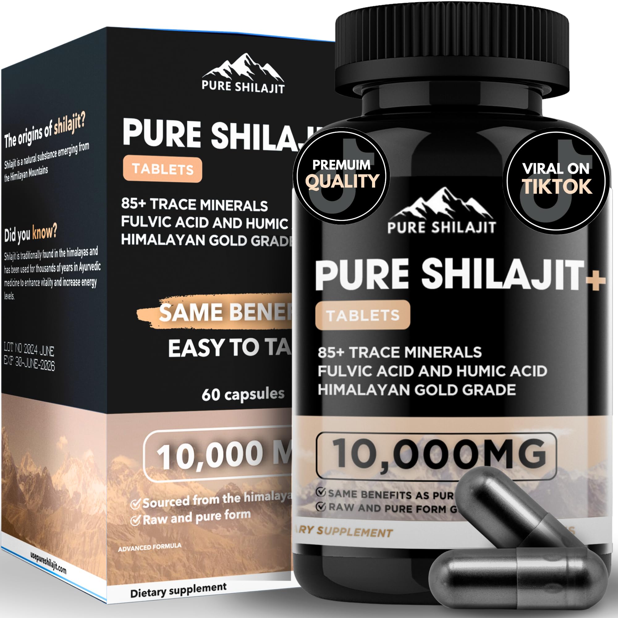 PURE HEALTH MAX Shilajit Capsules front view with packaging