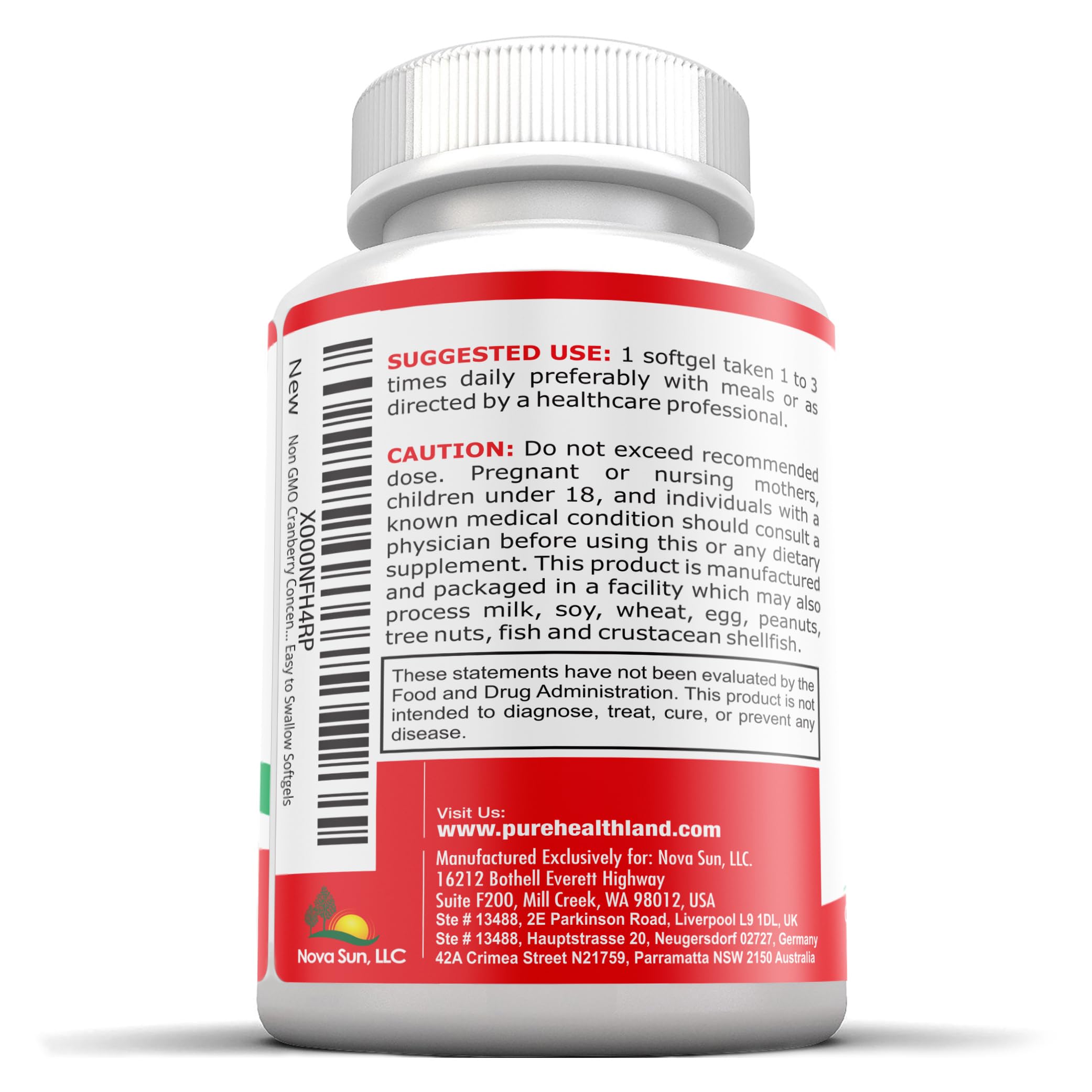 Pure Healthland Cranberry Concentrate Softgels side view