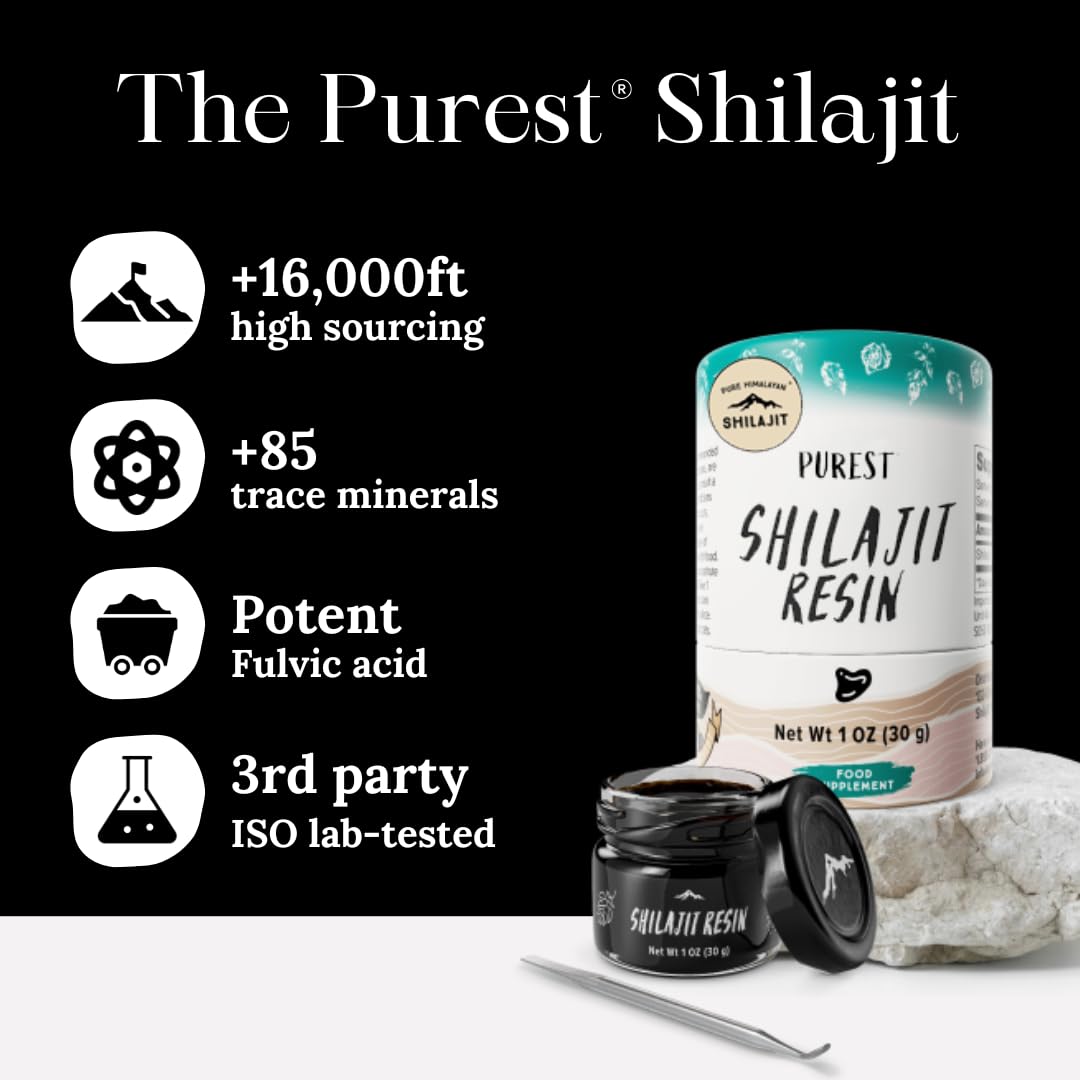 Pure Himalayan Shilajit Resin 28g jar with spoon