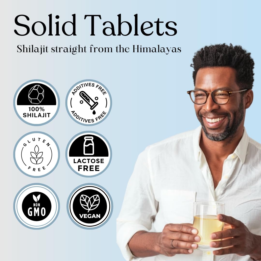 Pure Himalayan Shilajit tablets in warm water