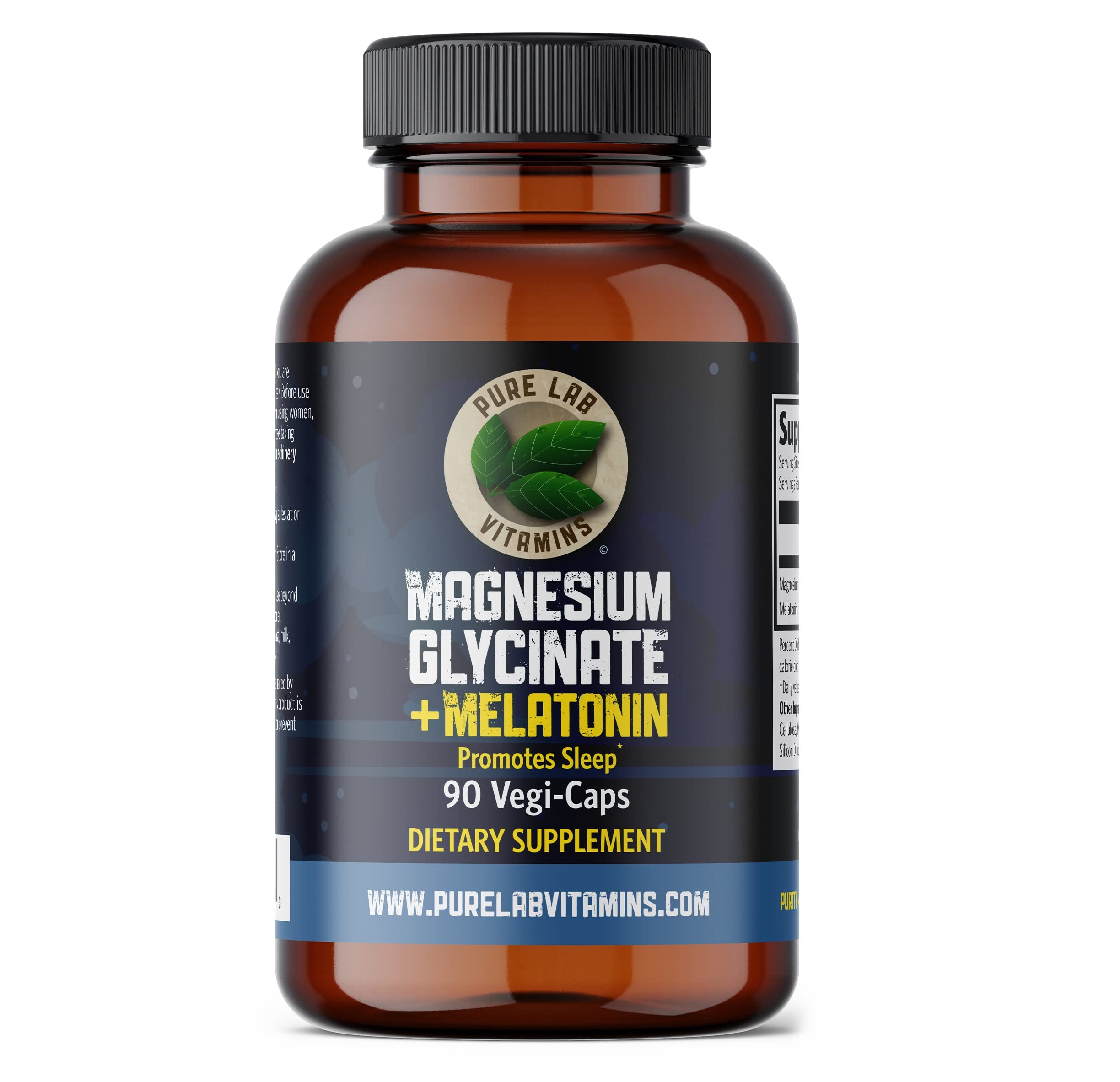 Pure Lab Vitamins Magnesium Glycinate with Melatonin 90 vegan capsules front view