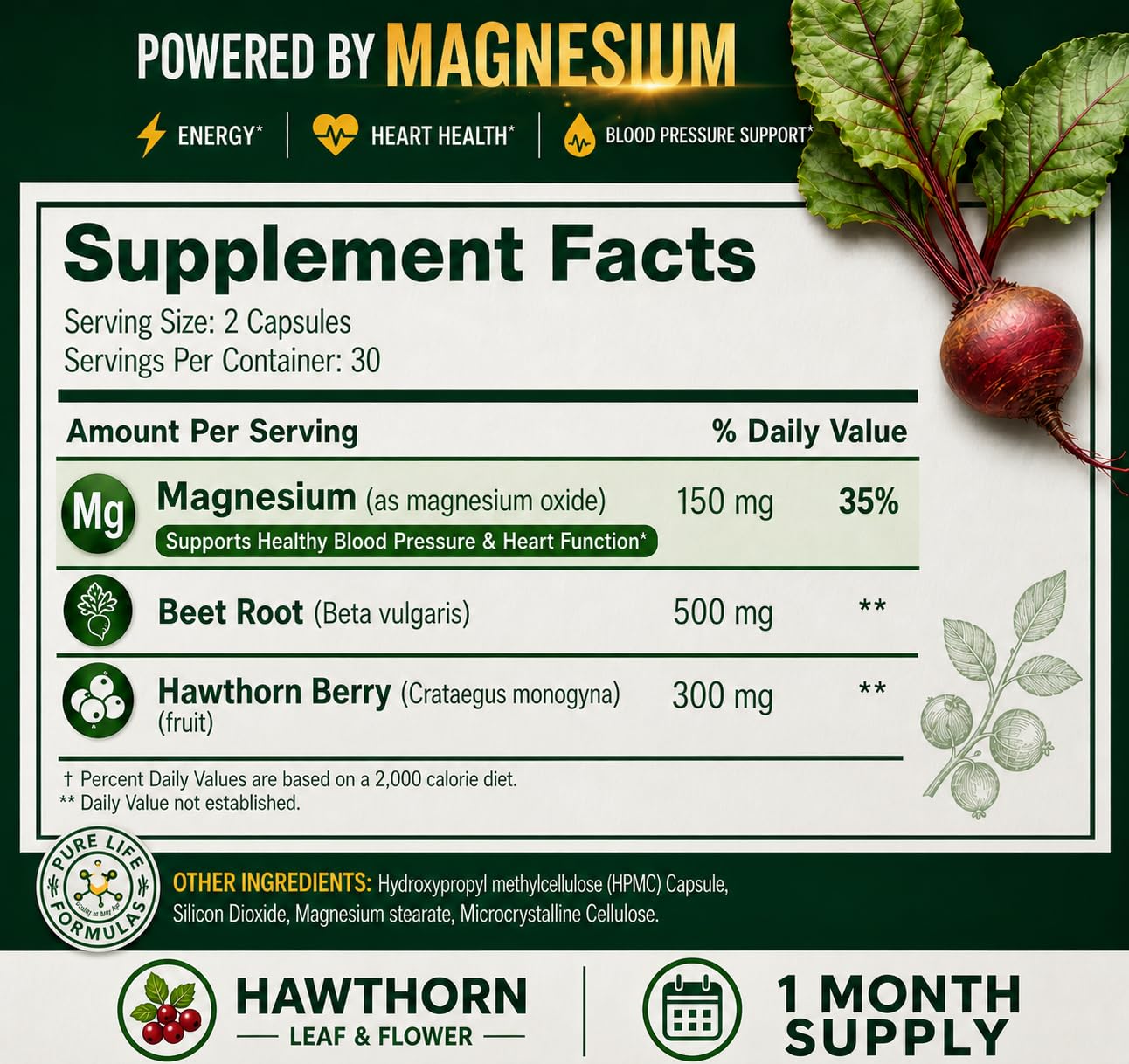 Pure Life Formulas Hawthorn Berry Supplement bottle side view