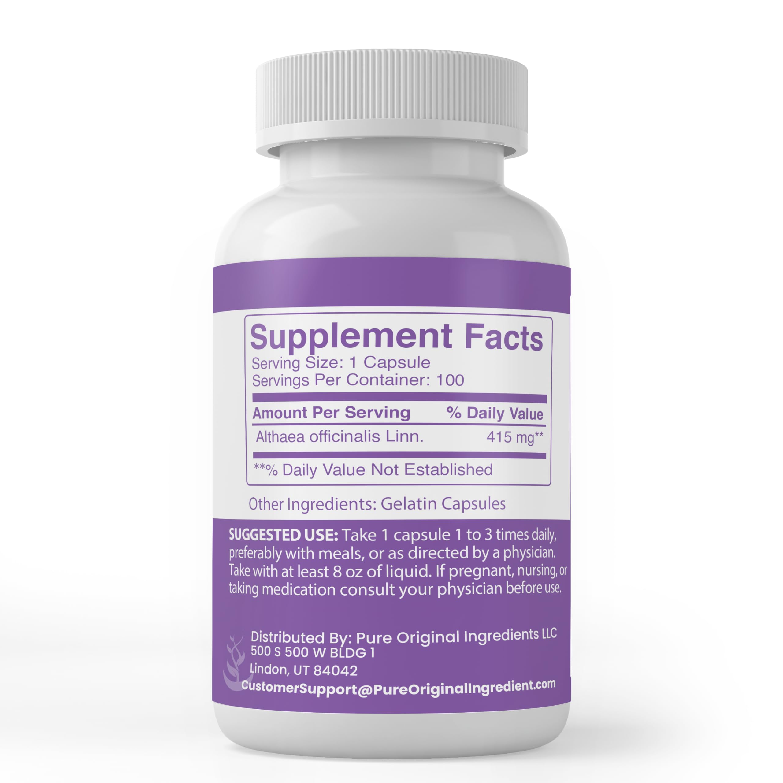 PURE Marshmallow Root Capsules packaging side view