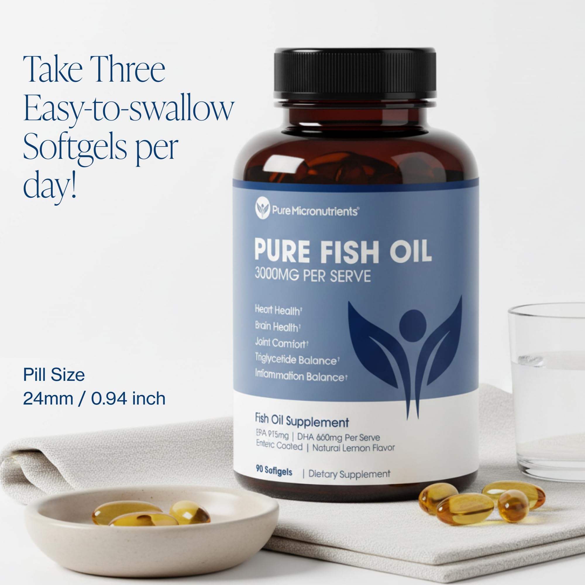 Pure Micronutrients Fish Oil Omega 3 Supplement in hand