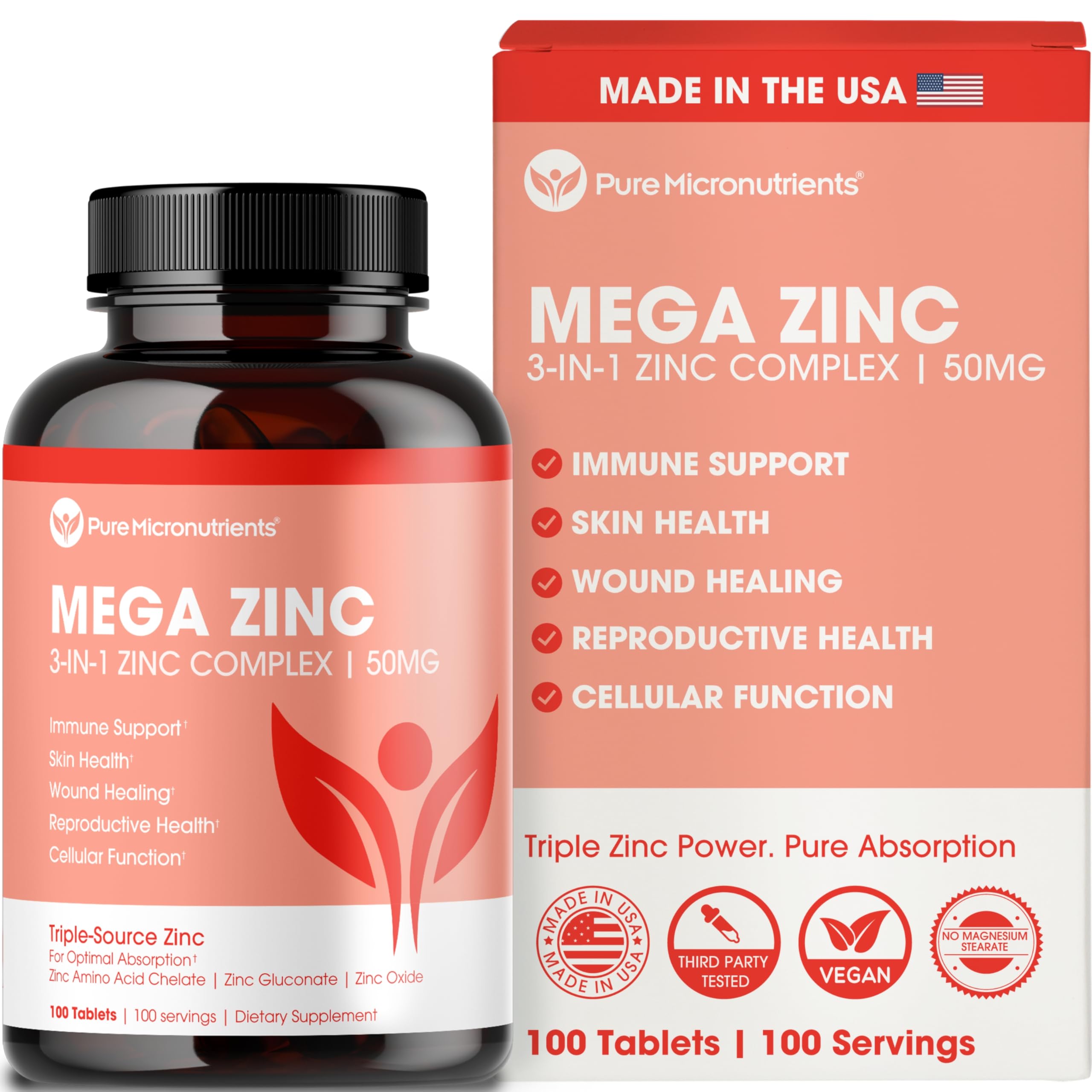 Pure Micronutrients Mega Zinc Supplement 50mg front view
