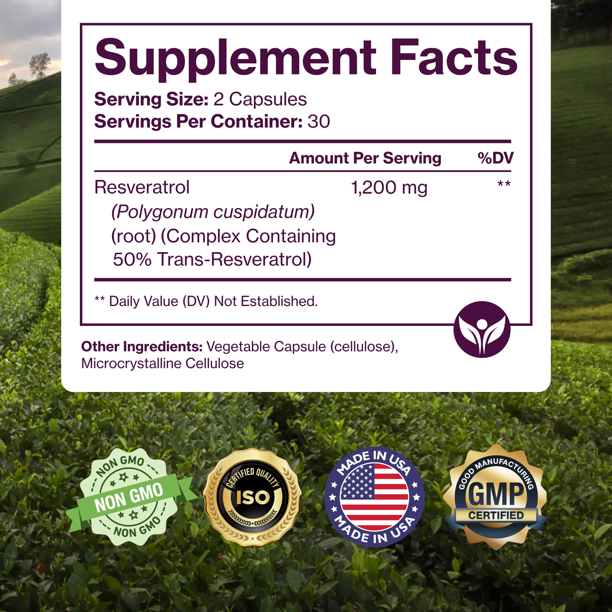 Pure Micronutrients Resveratrol Capsules 50% Standardised bottle on a table