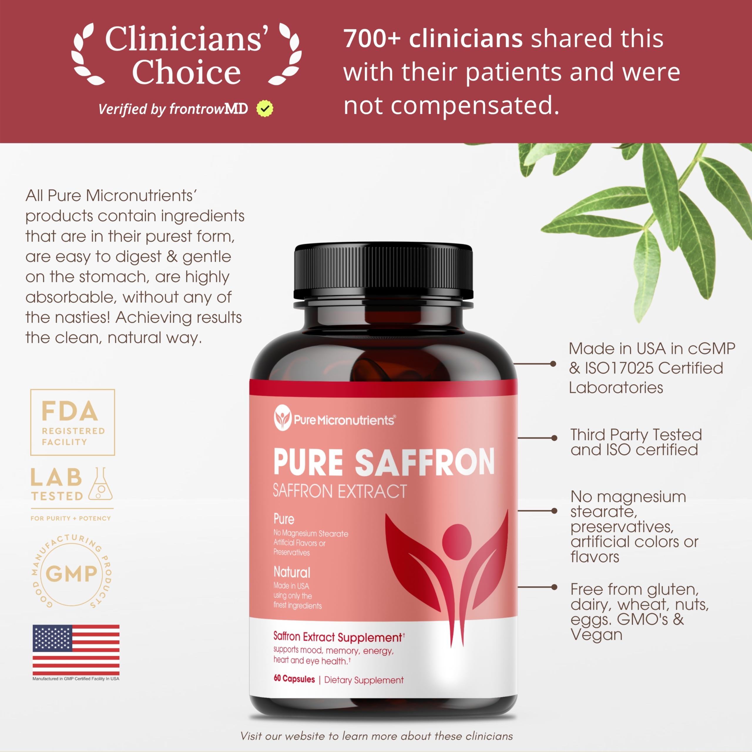 Pure Micronutrients Saffron Extract 28g back view