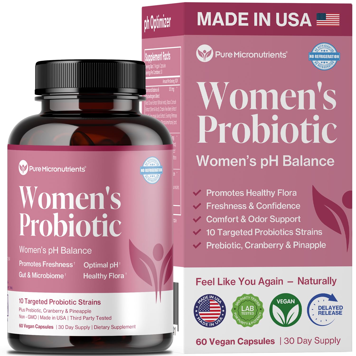 Pure Micronutrients Vaginal Probiotics 60 capsules front view