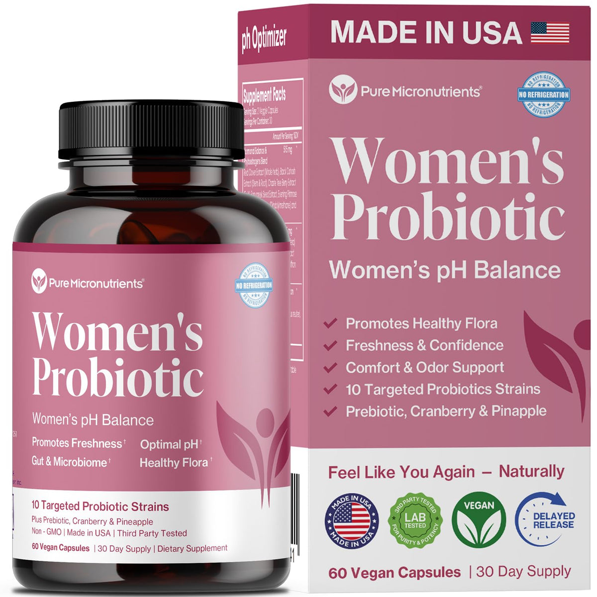 Pure Micronutrients Vaginal Probiotics 60 capsules front view