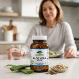 Pure Mountain Botanicals Aloe Vera Supplement with herbal backdrop