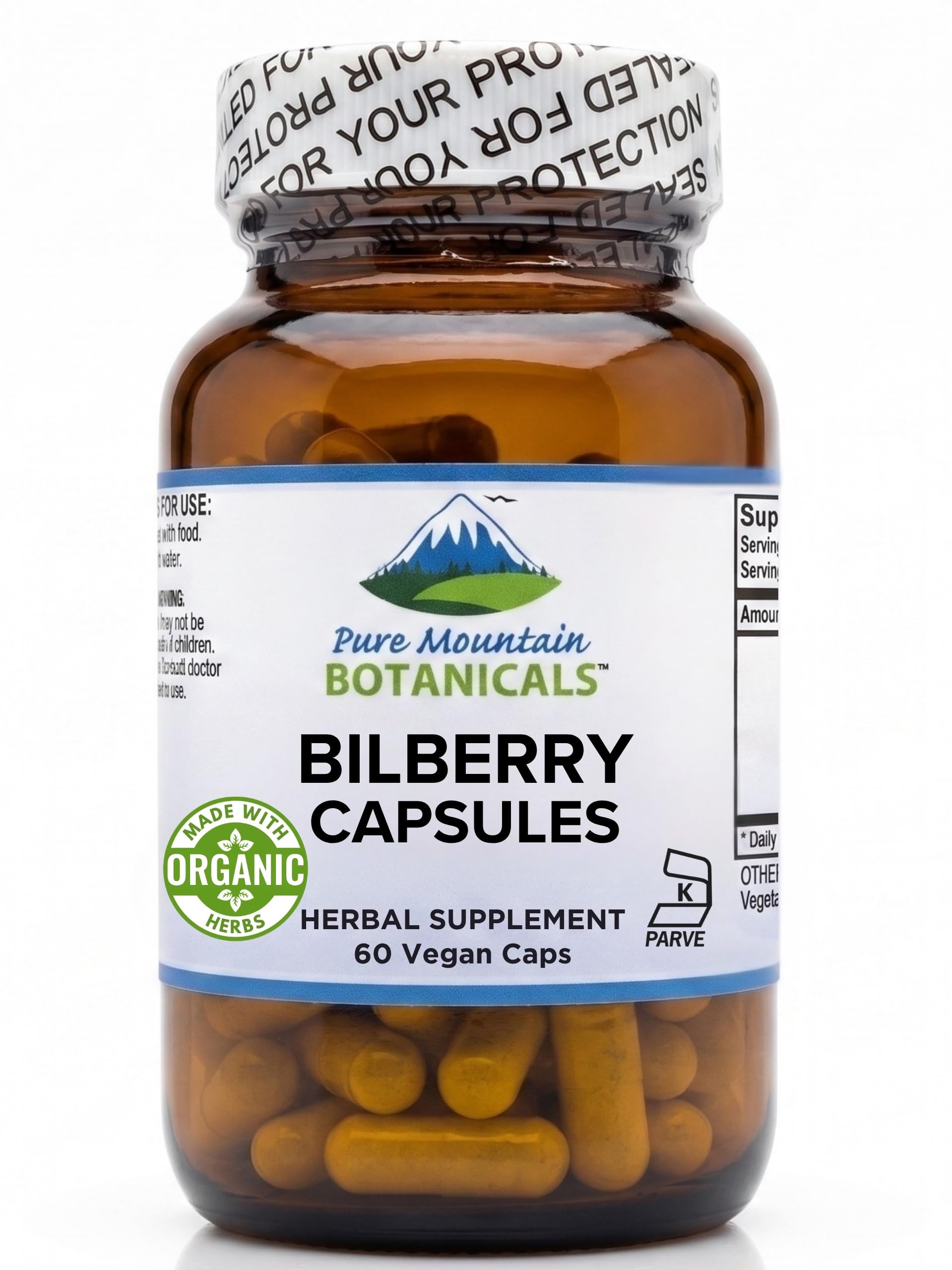 Pure Mountain Botanicals Bilberry Capsules bottle front view