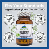 Pure Mountain Botanicals Bilberry Capsules ingredients list on the back
