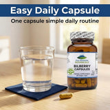 Pure Mountain Botanicals Bilberry Capsules with a measuring spoon