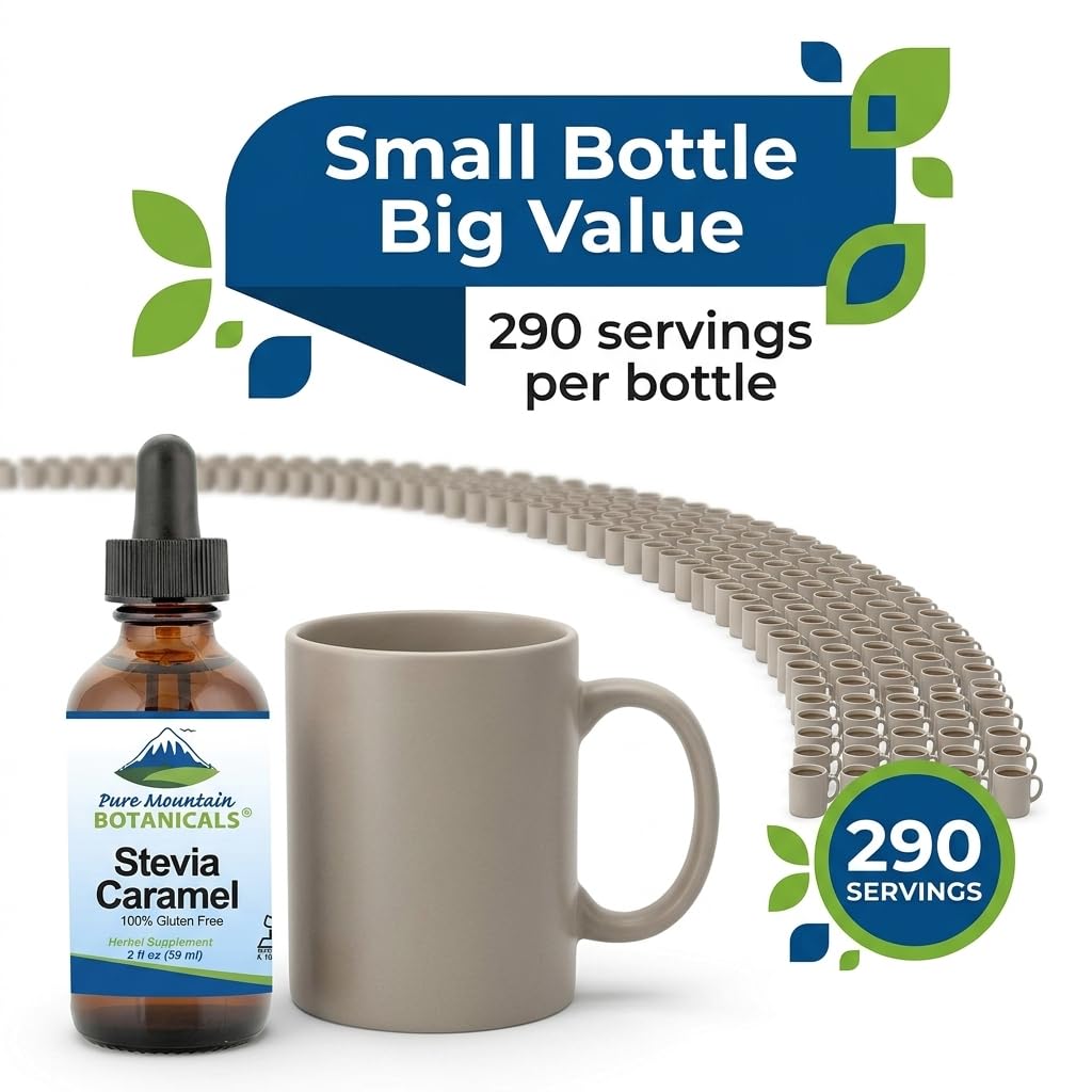 Pure Mountain Botanicals Caramel Stevia Drops with coffee
