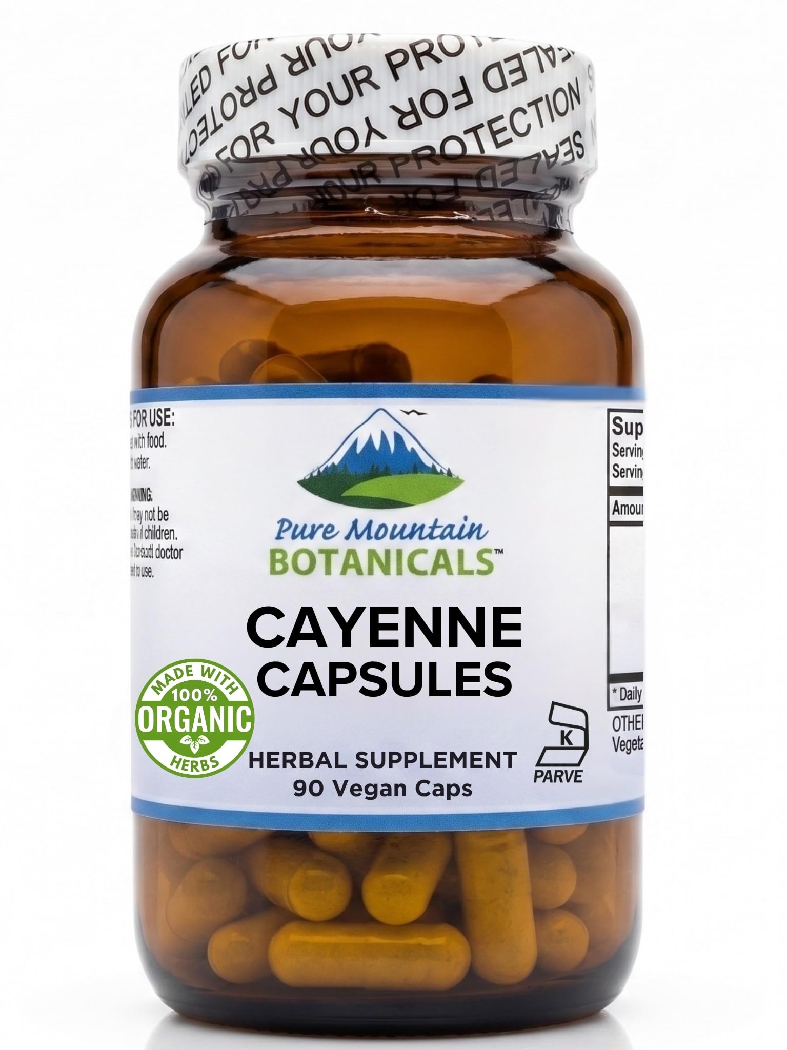 Pure Mountain Botanicals Cayenne Pepper Capsules bottle front view