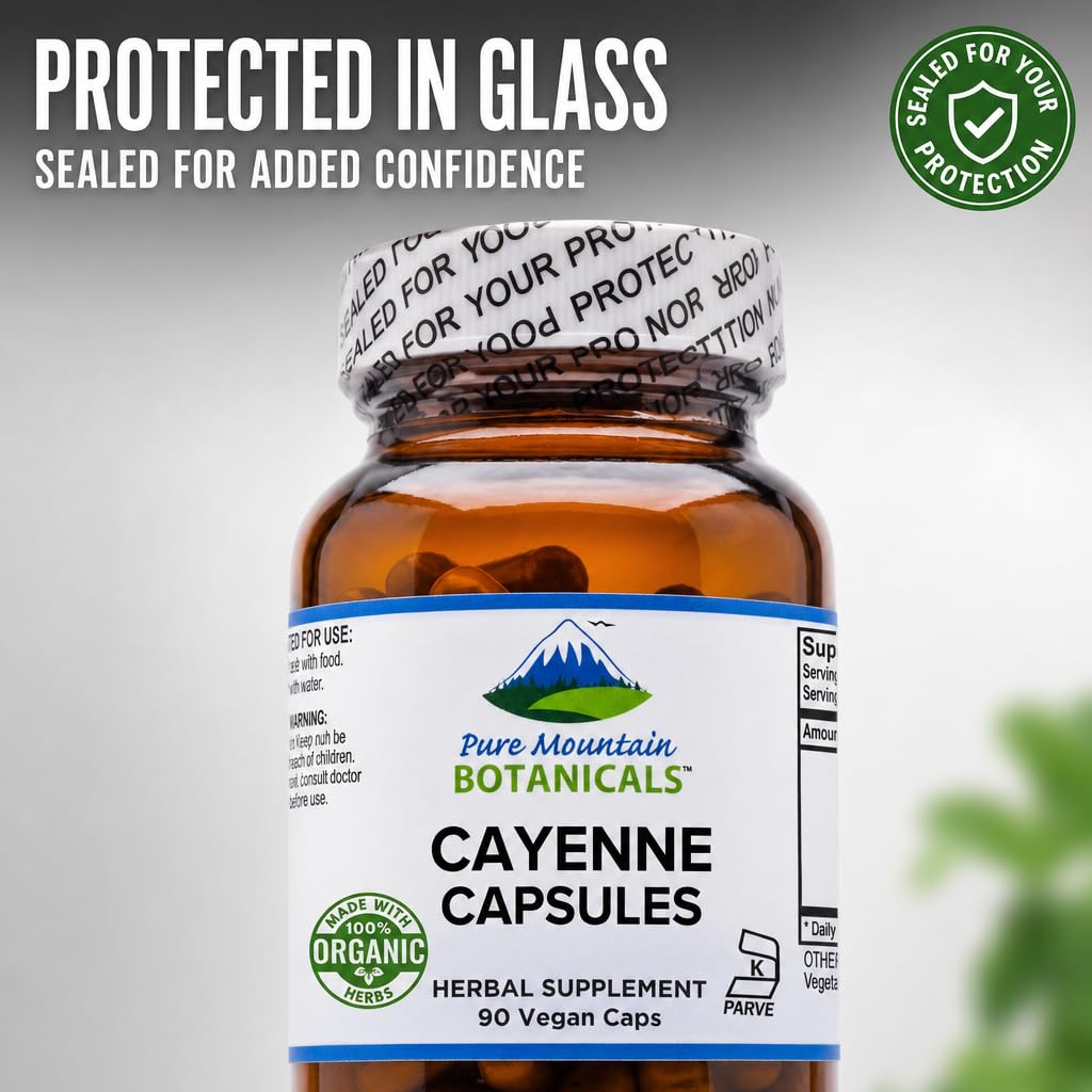 Pure Mountain Botanicals Cayenne Pepper Capsules side view