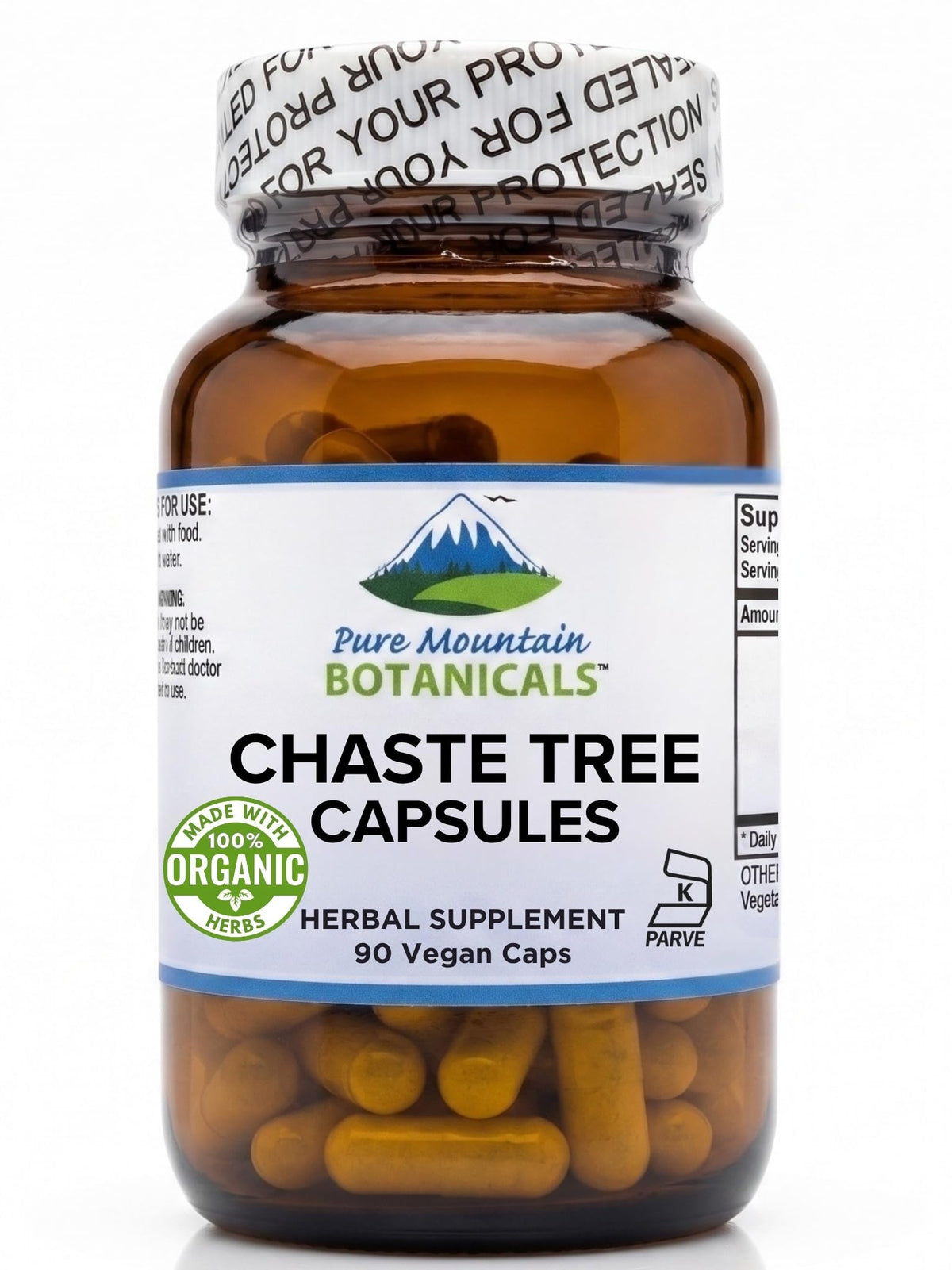 Pure Mountain Botanicals Chaste Tree Berry Capsules 90 count bottle front view
