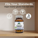 Pure Mountain Botanicals Cinnamon Bark Capsules on a wooden table