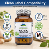 Pure Mountain Botanicals Garlic Supplement capsules on a wooden table