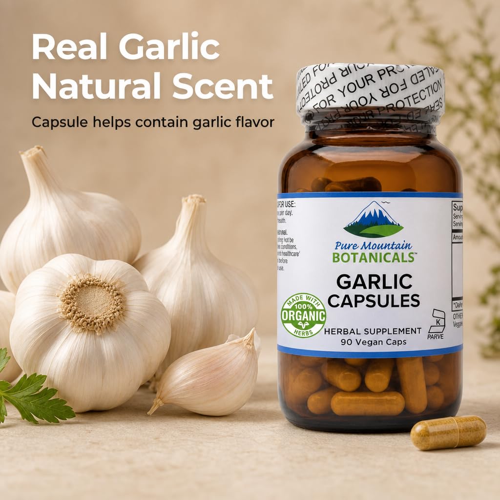 Pure Mountain Botanicals Garlic Supplement in a lifestyle setting