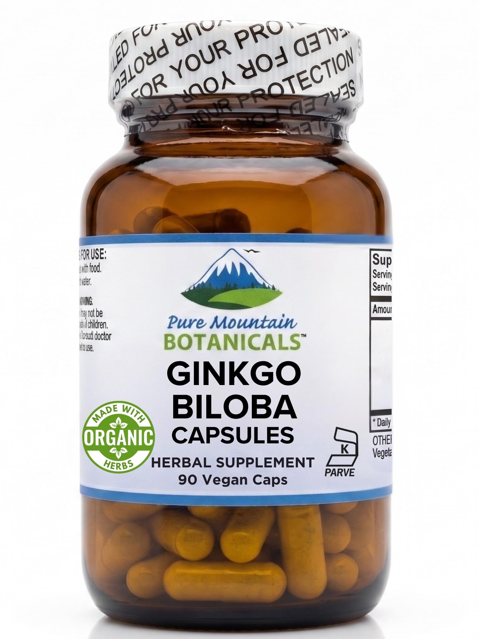 Pure Mountain Botanicals Ginkgo Biloba 400mg capsules front view