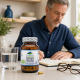 Pure Mountain Botanicals Ginkgo Biloba capsules on a wooden table