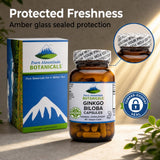 Pure Mountain Botanicals Ginkgo Biloba capsules with a measuring spoon
