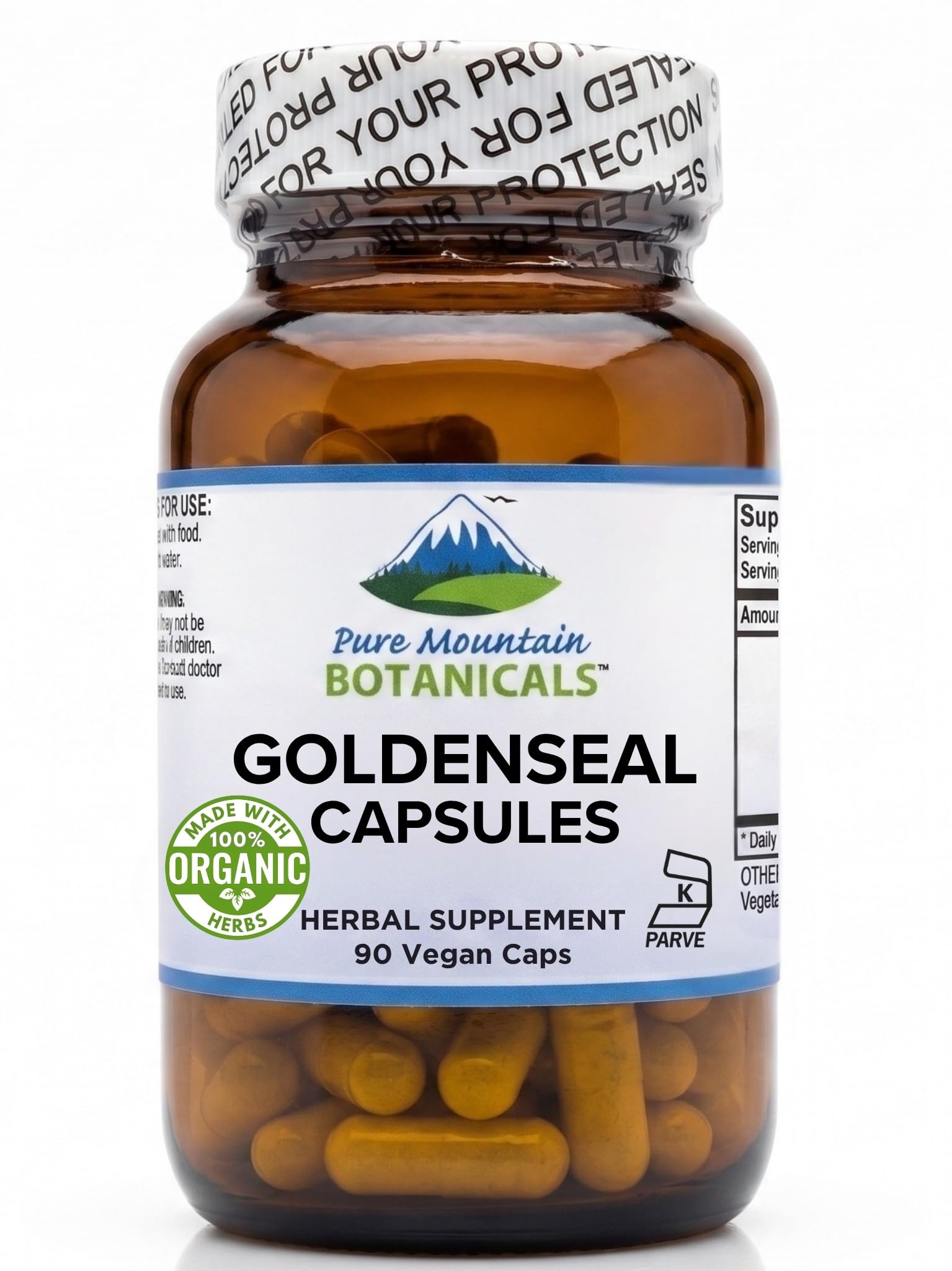 Pure Mountain Botanicals Goldenseal Capsules 250mg front view