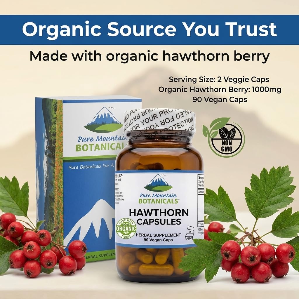Pure Mountain Botanicals Hawthorn Berry Supplement capsules close-up
