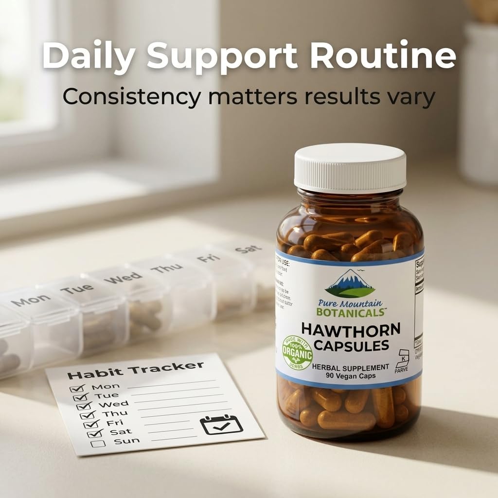 Pure Mountain Botanicals Hawthorn Berry Supplement capsules in a hand