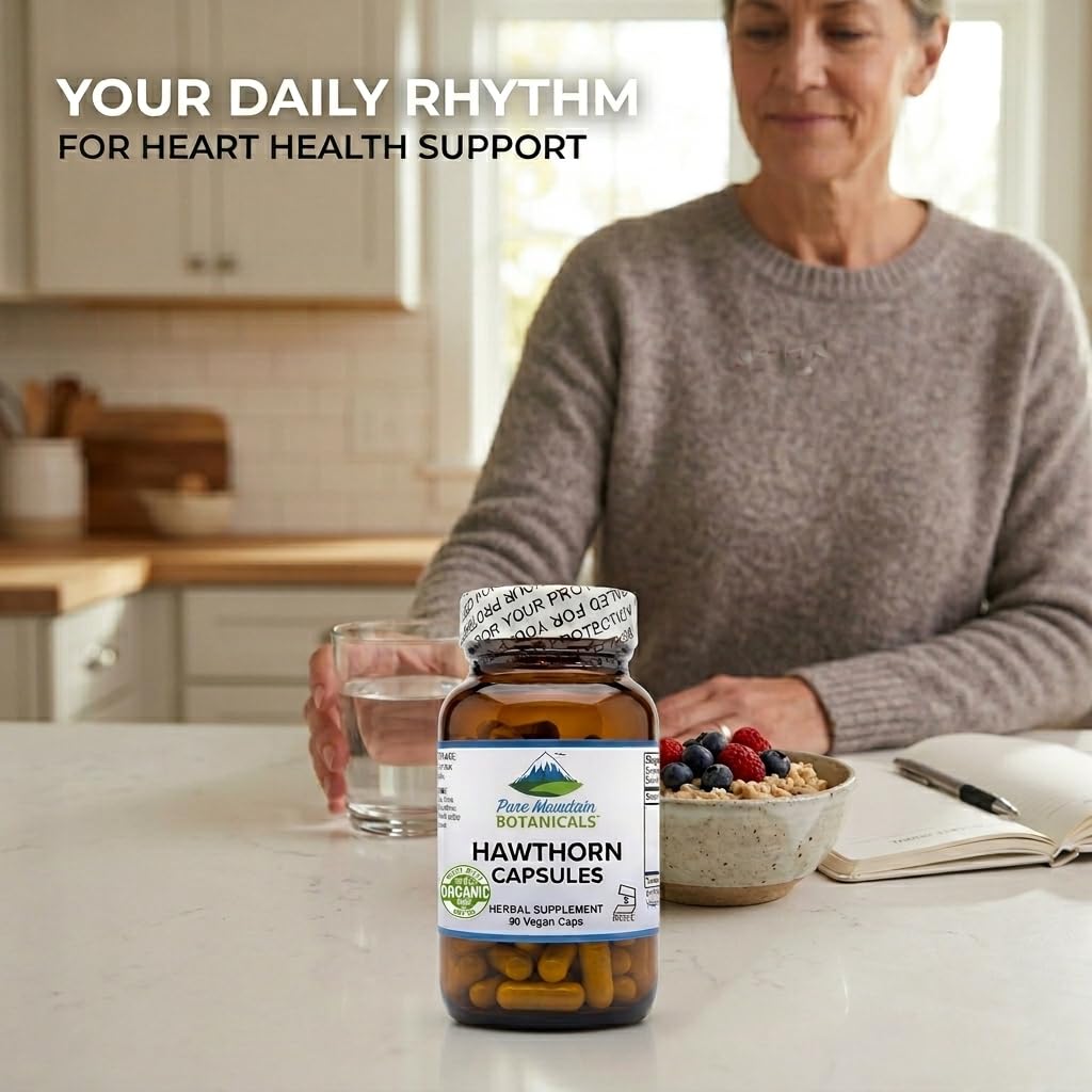 Pure Mountain Botanicals Hawthorn Berry Supplement on a wooden table