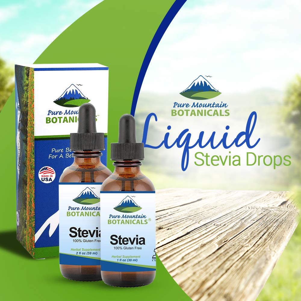 Pure Mountain Botanicals Liquid Stevia Drops 1oz bottle with dropper