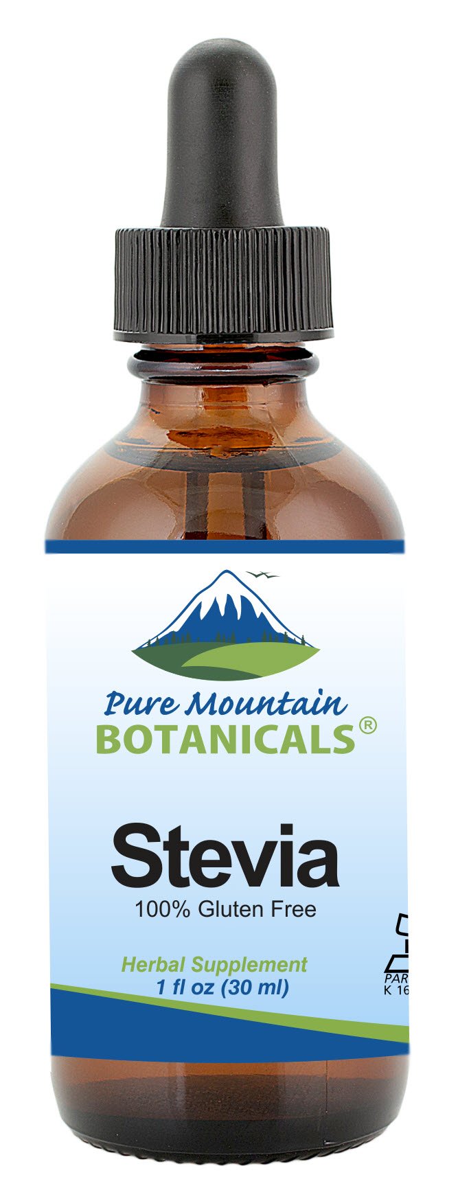 Pure Mountain Botanicals Liquid Stevia Drops 1oz glass bottle front view