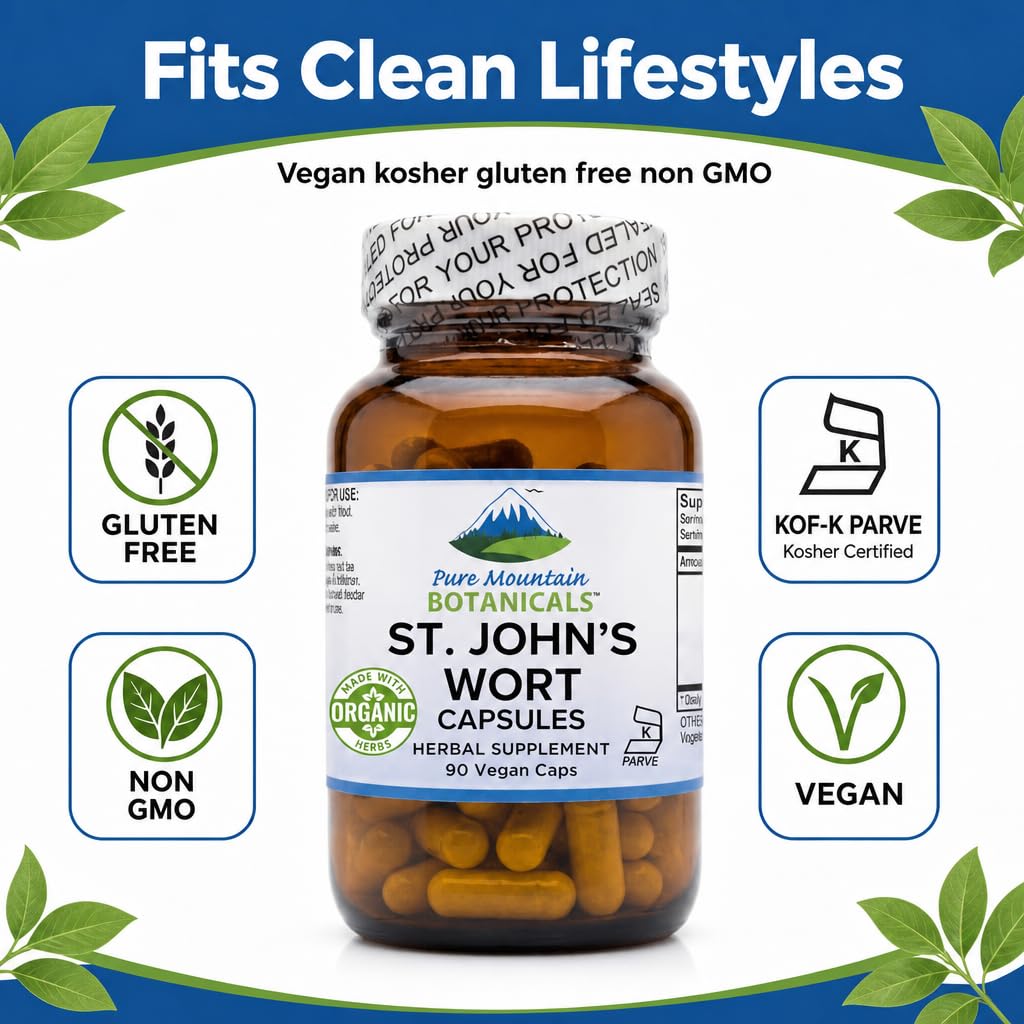 Pure Mountain Botanicals St. John's Wort capsules in hand
