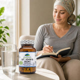 Pure Mountain Botanicals St. John's Wort capsules spilling from bottle