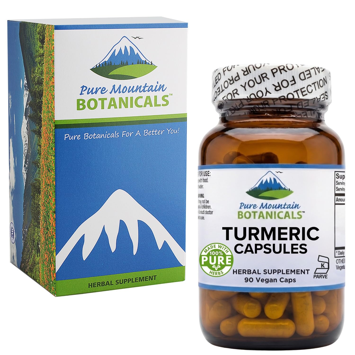 Pure Mountain Botanicals Turmeric Supplement bottle side view