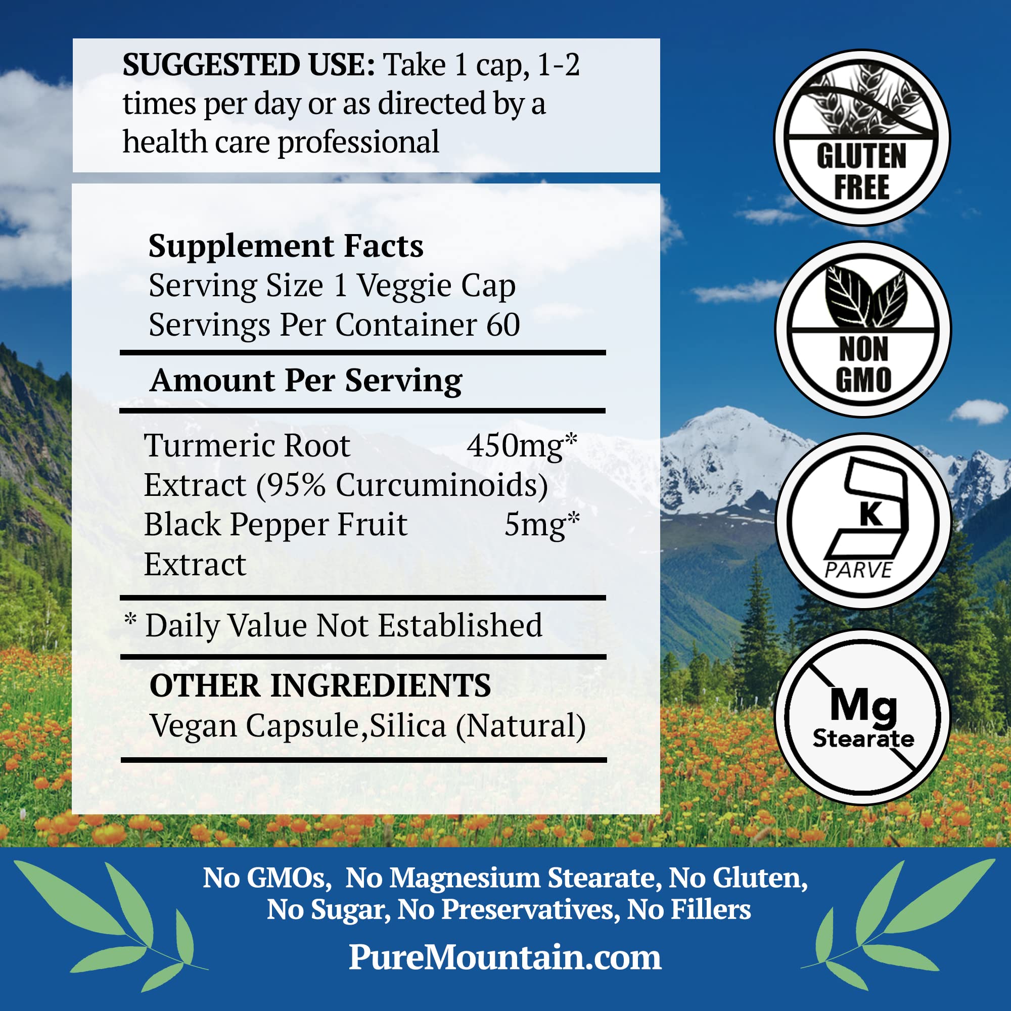Pure Mountain Botanicals Turmeric Supplement capsules close-up