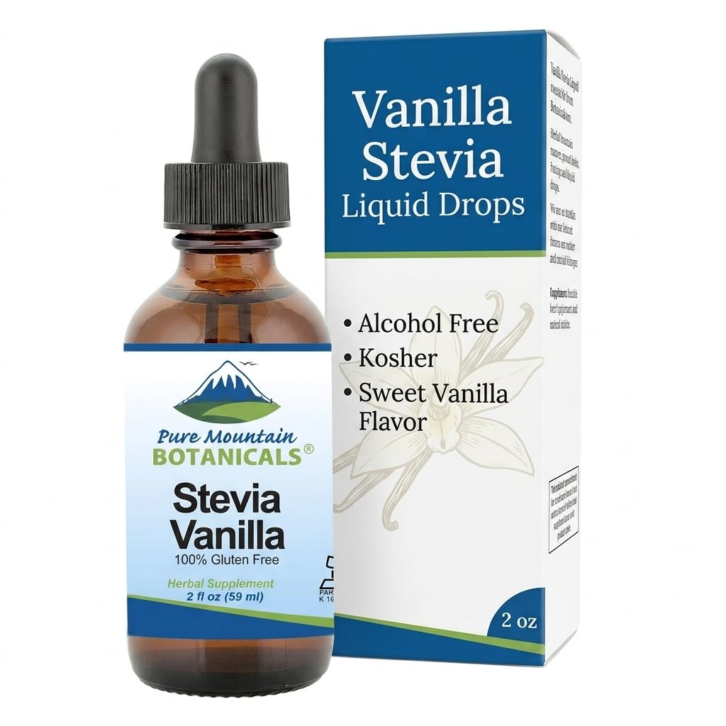 Pure Mountain Botanicals Vanilla Stevia Liquid Sweetener 2 oz front view