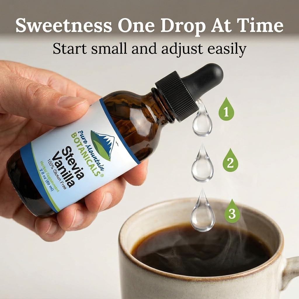 Pure Mountain Botanicals Vanilla Stevia Liquid Sweetener used in a smoothie