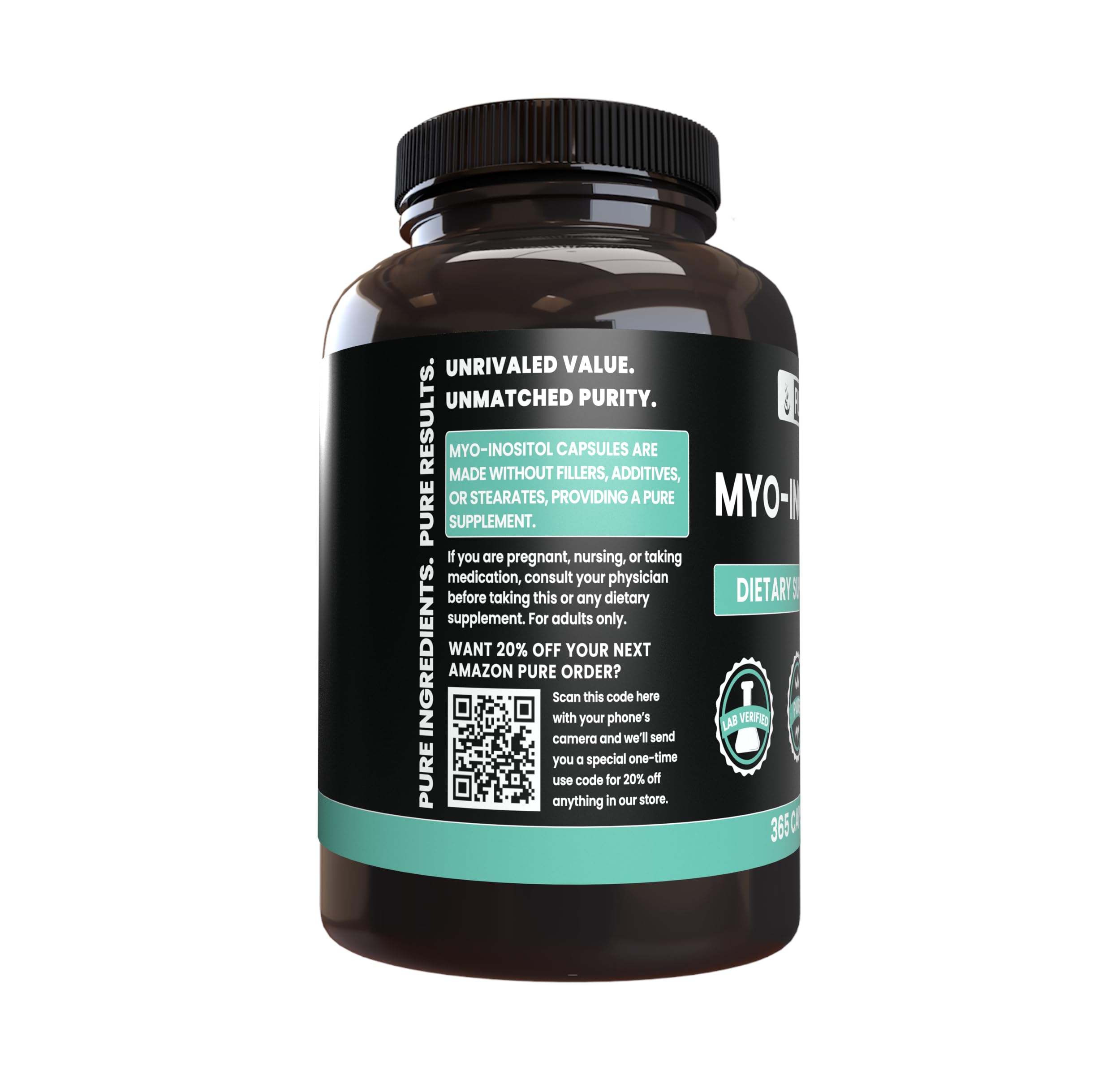 PURE Myo-Inositol Capsules bottle side view